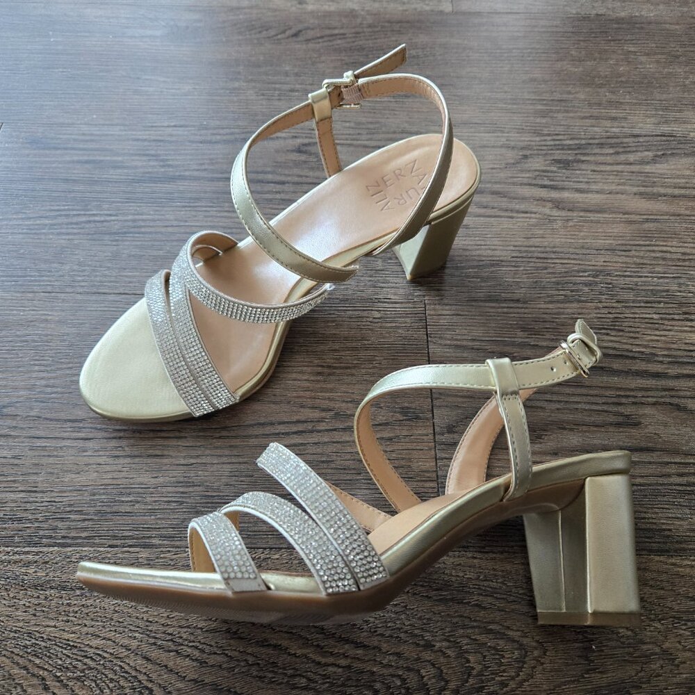 Naturalizer Champagne Bridget Rhinestone Strappy Dress Heels Sandals 8.5 M - Picture 3 of 10